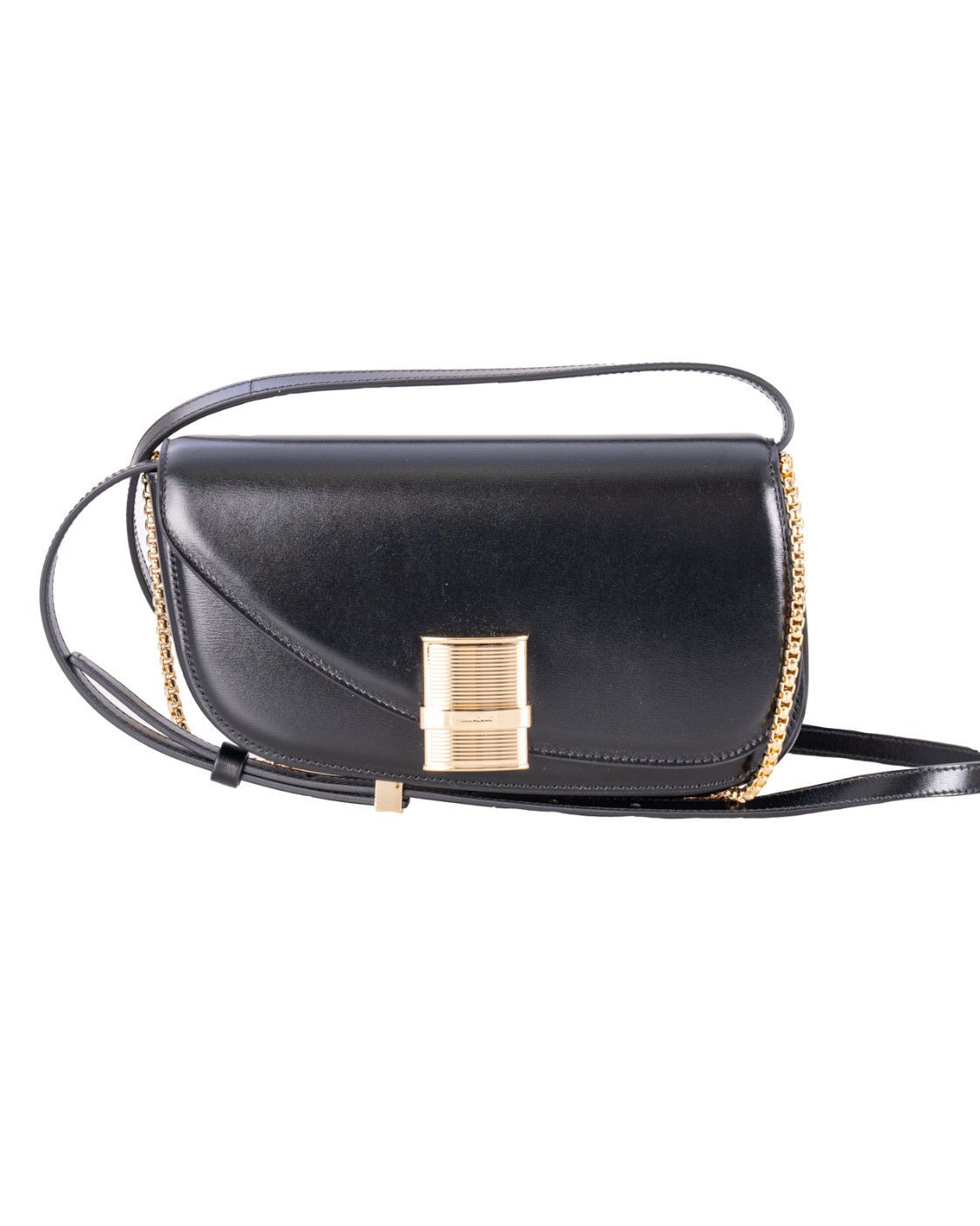 shop SALVATORE FERRAGAMO  Borsina: Salvatore Ferragamo borsa a spalla "Fiamma".
La struttura riprende la patta asimmetrica e la pulizia estetica dell'originale.
La nota lucente della tracollina metallica rimovibile per un'ulteriore opzione di styling.
Chiusura con ornamento dorato.
Tracolla in pelle regolabile e staccabile.
Dimensioni: Altezza 13.0 CM  Lunghezza 22.0 CM  Profondità 4.0 CM. Luce tracolla: 55 cm.
Composizione: vitello palmellato.
Made in Italy.. 218951 FIAMMA XS-775015 number 518691